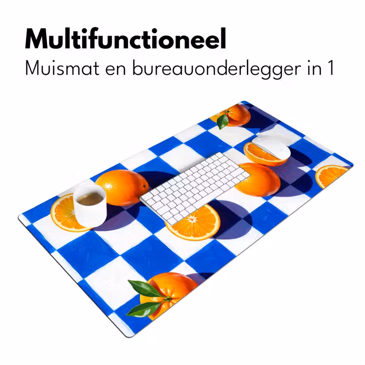 Desk Mat - Orange - Checkered - Food - Sinaasappel - Geruit - Eten Muismat XXL klein