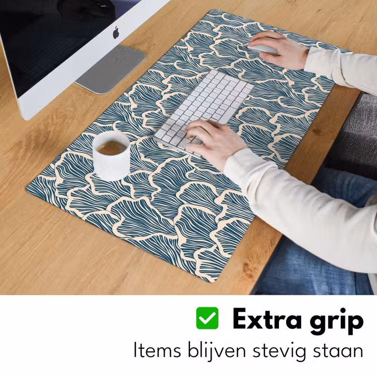 Organisch - Blauw - Crème - Schelpen Muismat XXL klein 681 -sfeer3