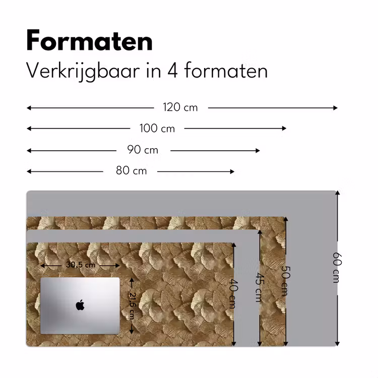 Organisch - Patroon - Bladeren - Goud Muismat XXL klein 681 -sfeer5