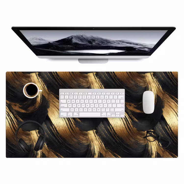 Verfstreken - Abstract - Goud - Zwart Muismat XXL klein 681 -3d
