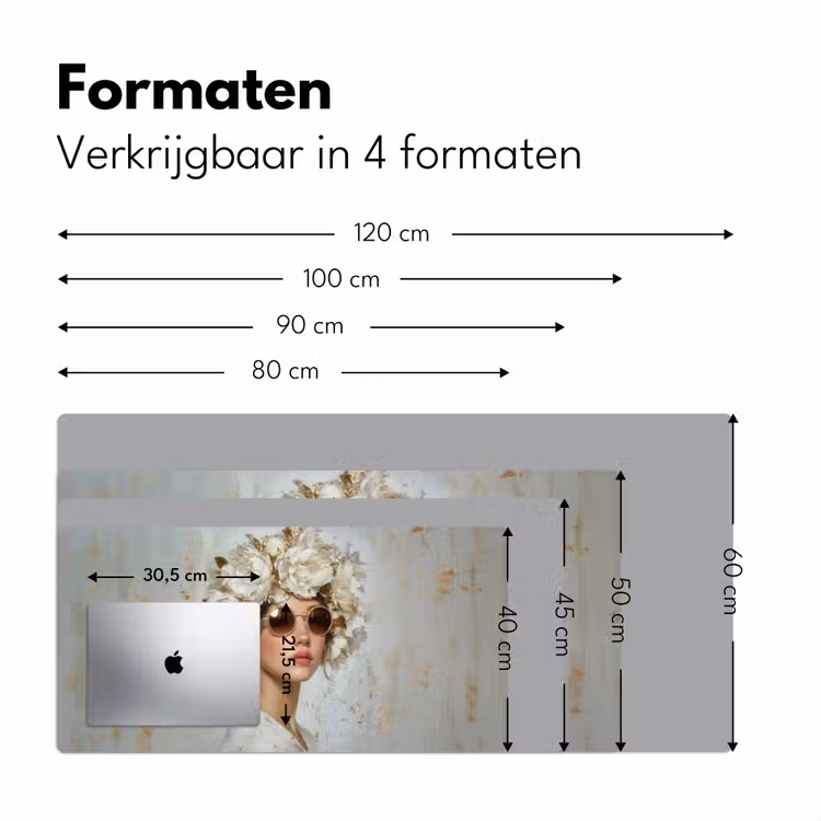 Schilderij - Vrouw - Zonnebril - Bloemenkrans Muismat XXL klein -sfeer5