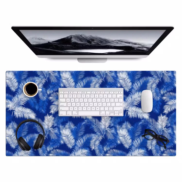 Palmblad - Patroon - Blauw Muismat XXL klein 681 -3d