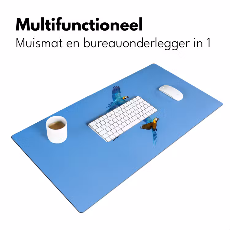 Papagaai - Vliegen - Blauw - Geel Muismat XXL klein -sfeer4