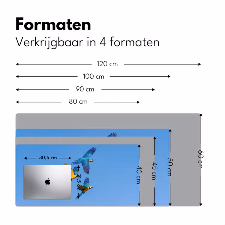 Papagaai - Vliegen - Blauw - Geel Muismat XXL klein -sfeer5