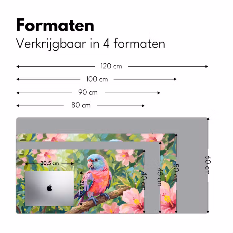 Papagaai - Hibiscusbloemen - Kleurrijk Muismat XXL klein -sfeer5