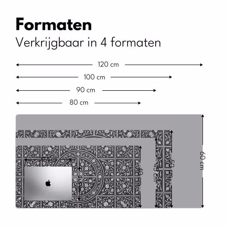 Patroon - Bloemmotief - Decoratie - Klassiek - Zwart Muismat XXL klein -sfeer5
