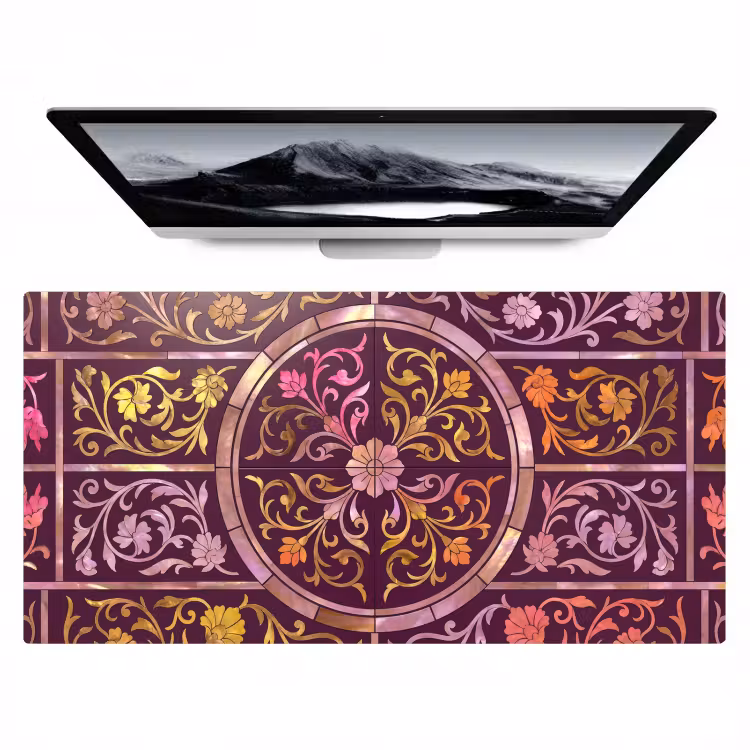 Patroon - Floraal - Oosters - Paars - Goud Muismat XXL klein -zzz3d