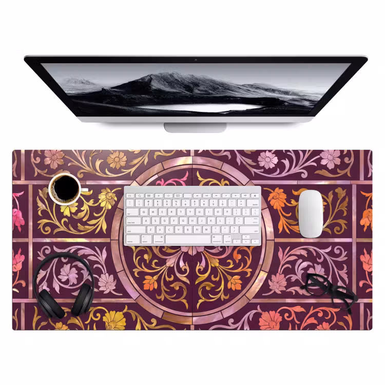 Patroon - Floraal - Oosters - Paars - Goud Muismat XXL klein -3d