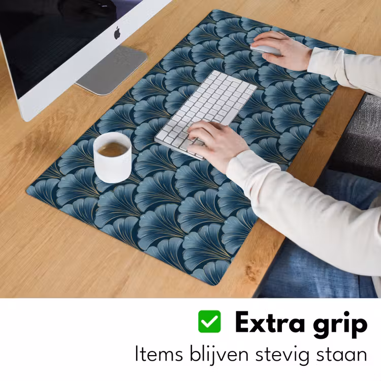 Patroon - Ginkgoblad - Blauw Muismat XXL klein 681 -sfeer3