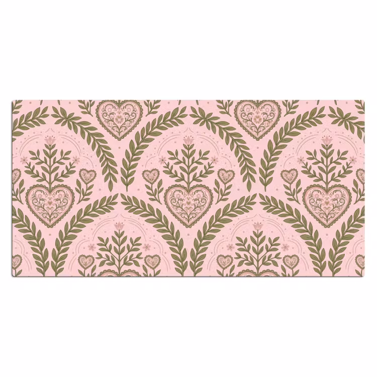 Patroon - Hart - Bloemen - Folkloristisch - Roze Muismat XXL klein -3d_leeg