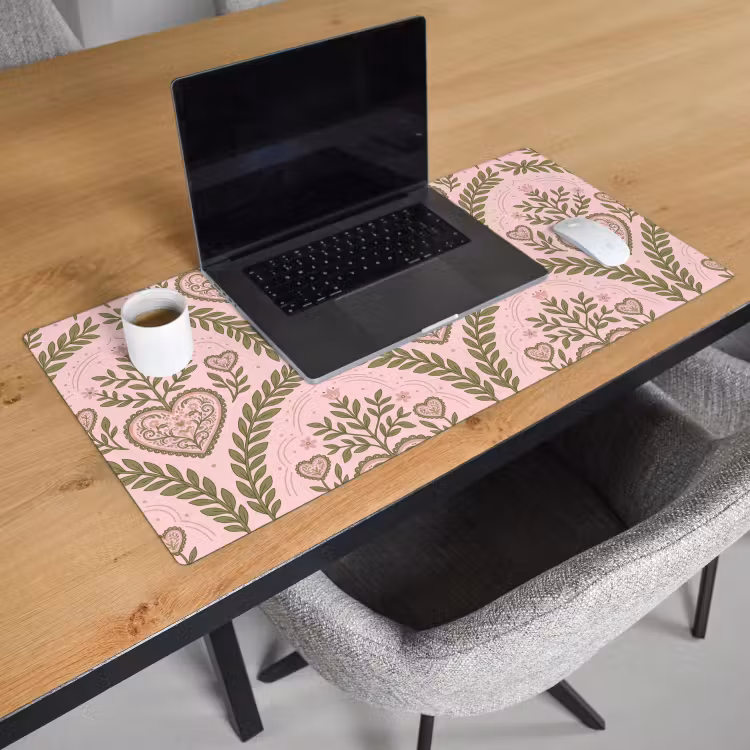 Patroon - Hart - Bloemen - Folkloristisch - Roze Muismat XXL klein -sfeer1