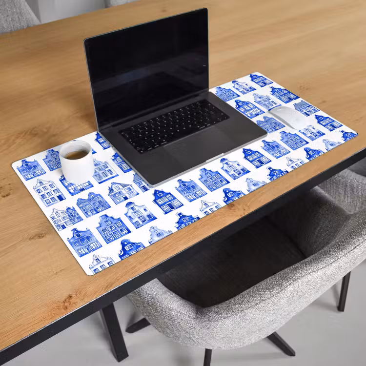 Patroon - Huizen - Blauw Muismat XXL klein 681 -sfeer1