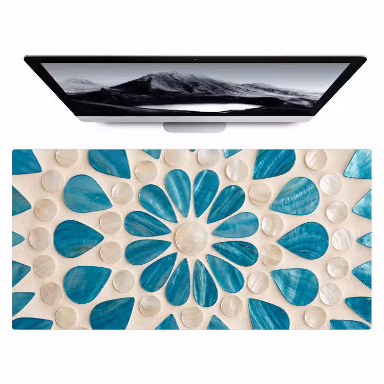 Patroon - Mozaïek - Schelpen - Abstract - Turquoise Muismat XXL klein -zzz3d