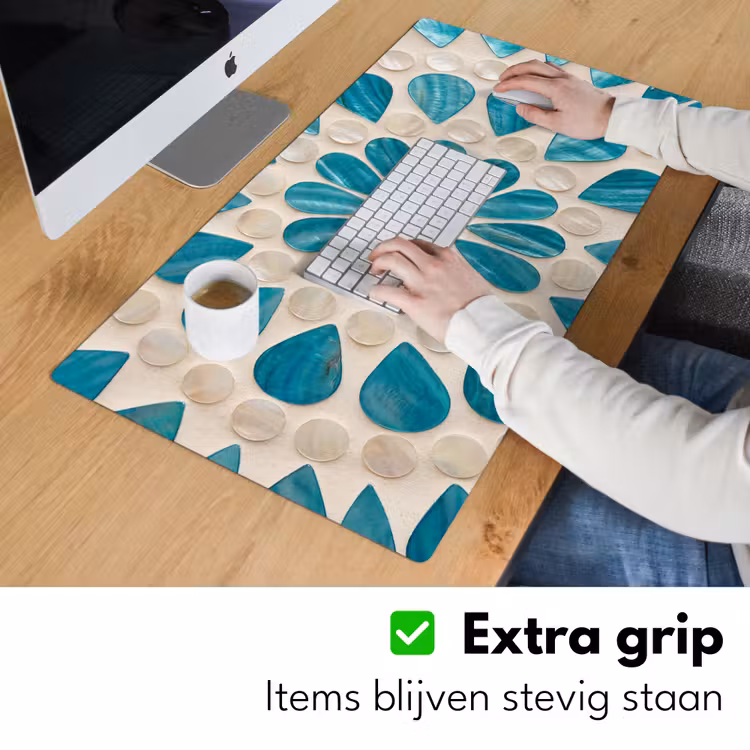 Patroon - Mozaïek - Schelpen - Abstract - Turquoise Muismat XXL klein -sfeer3