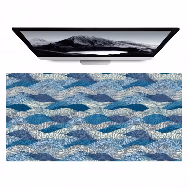 Getekend - Blauw - Wit - Golvend - Streepjes Muismat XXL klein 681 -zzz3d