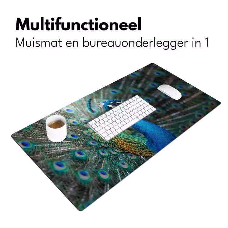 Pauw - Veren - Blauw Muismat XXL klein -sfeer4