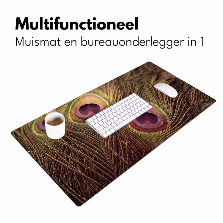 Pauw - Veren - Paars - Groen Muismat XXL klein -sfeer4