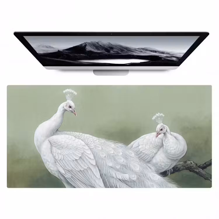 Pauwen - Wit - Natuur - Groen Muismat XXL klein -zzz3d