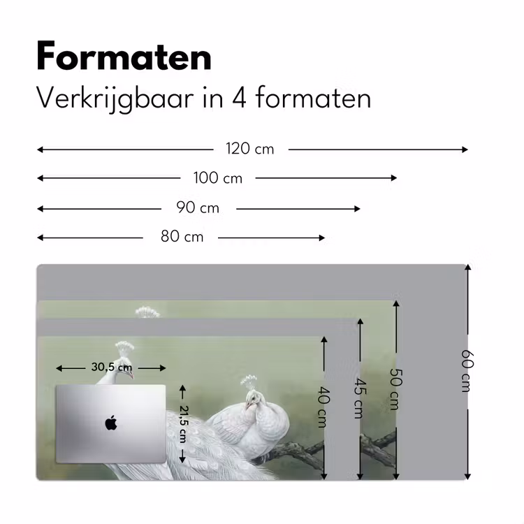 Pauwen - Wit - Natuur - Groen Muismat XXL klein -sfeer5