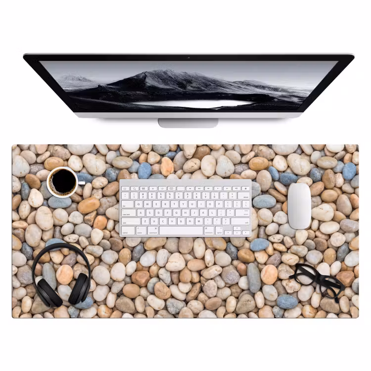 Kiezelstenen - Natuur - Textuur - Beige - Grijs Muismat XXL klein -3d