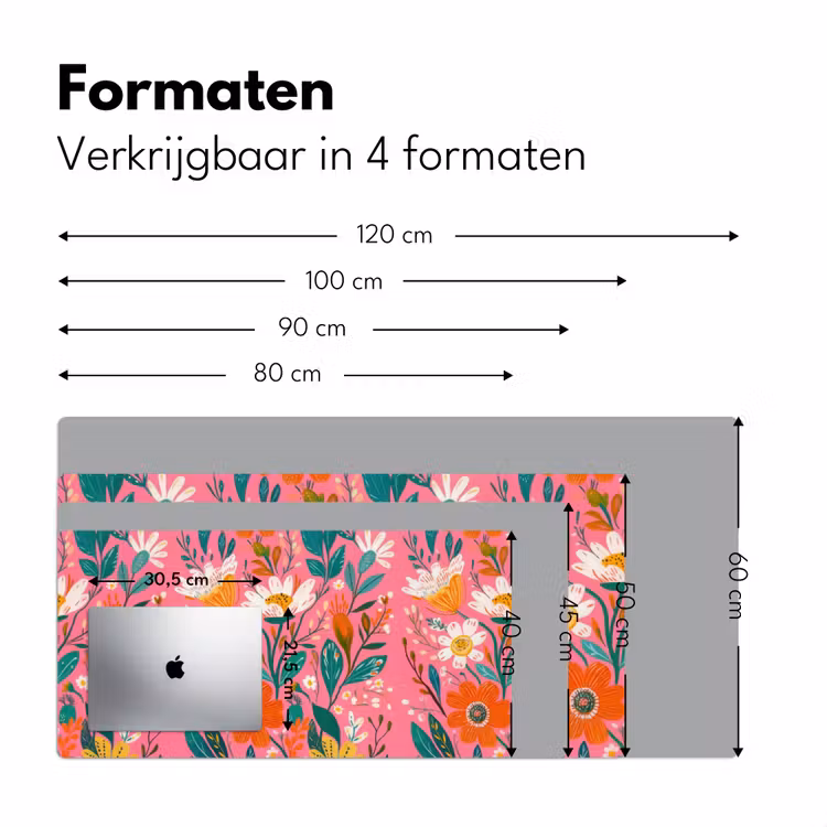 Roze - Bloemen - Wit - Oranje Muismat XXL klein -sfeer5