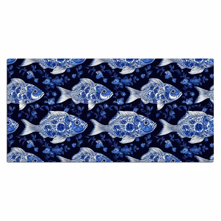 Vissen - Bloemen - Blauw Muismat XXL klein 681 -3d_leeg