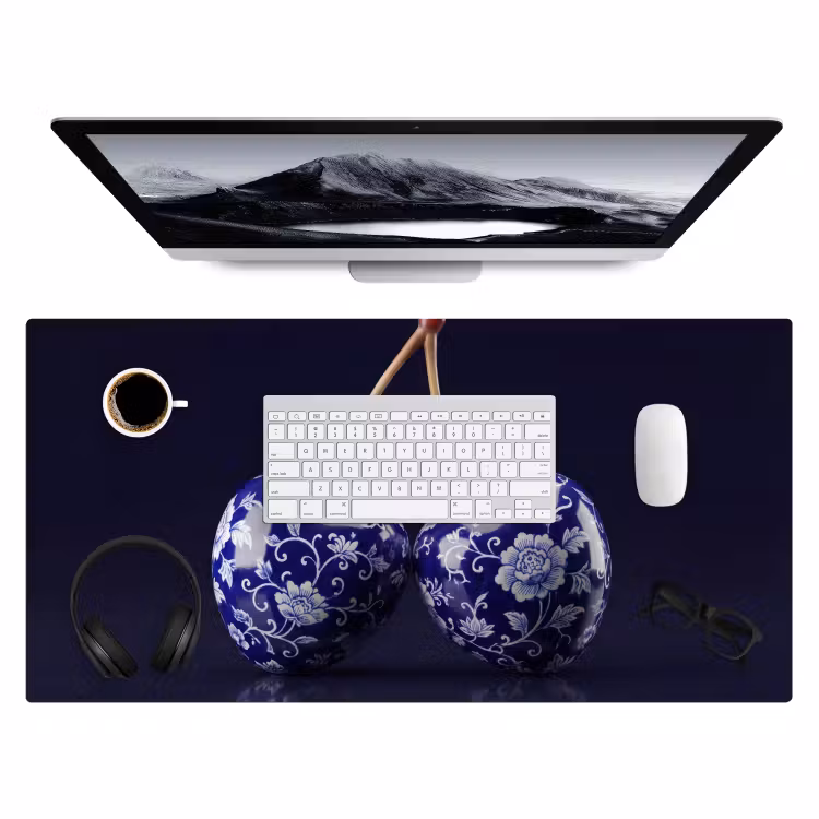 Porselein- Kersen - Delfts - Blauw Muismat XXL klein -3d