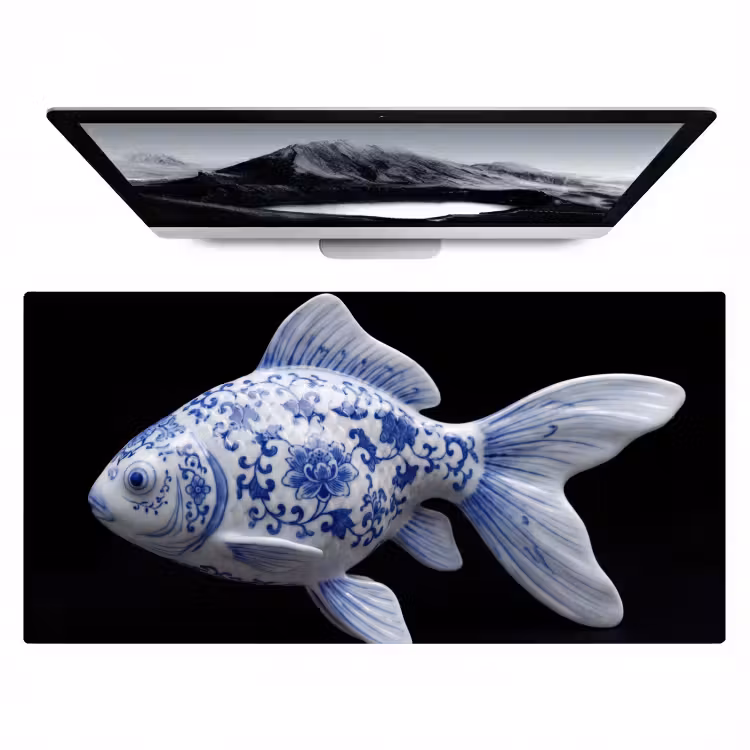 Porselein - Goudvis - Delfts - Blauw Muismat XXL klein -zzz3d