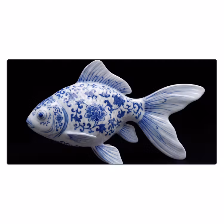 Porselein - Goudvis - Delfts - Blauw Muismat XXL klein -3d_leeg