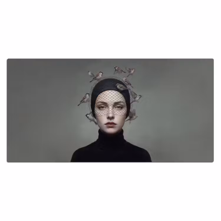 Portret - Vogels - Zwart Muismat XXL klein -3d_leeg