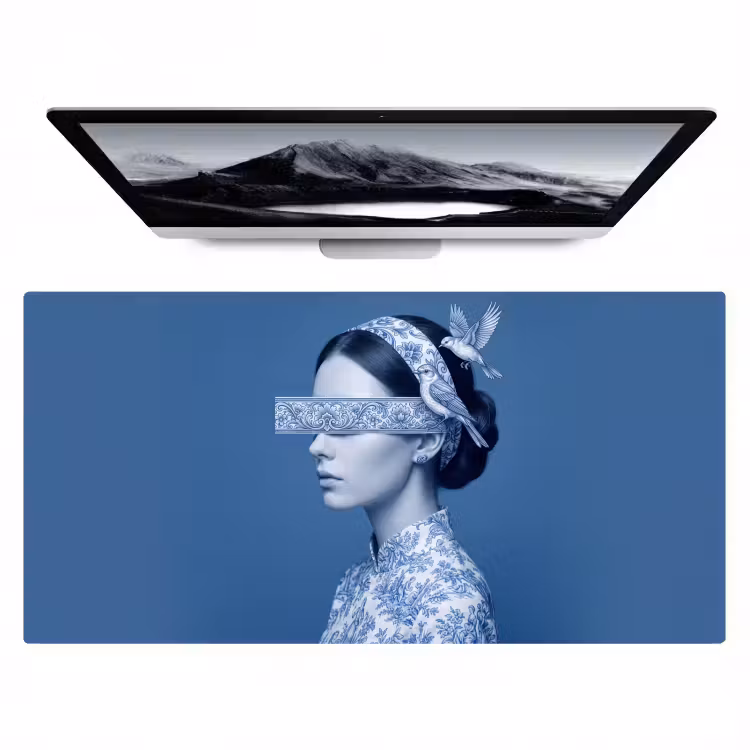 Portret - Klassiek - Wit - Blauw Muismat XXL klein -zzz3d