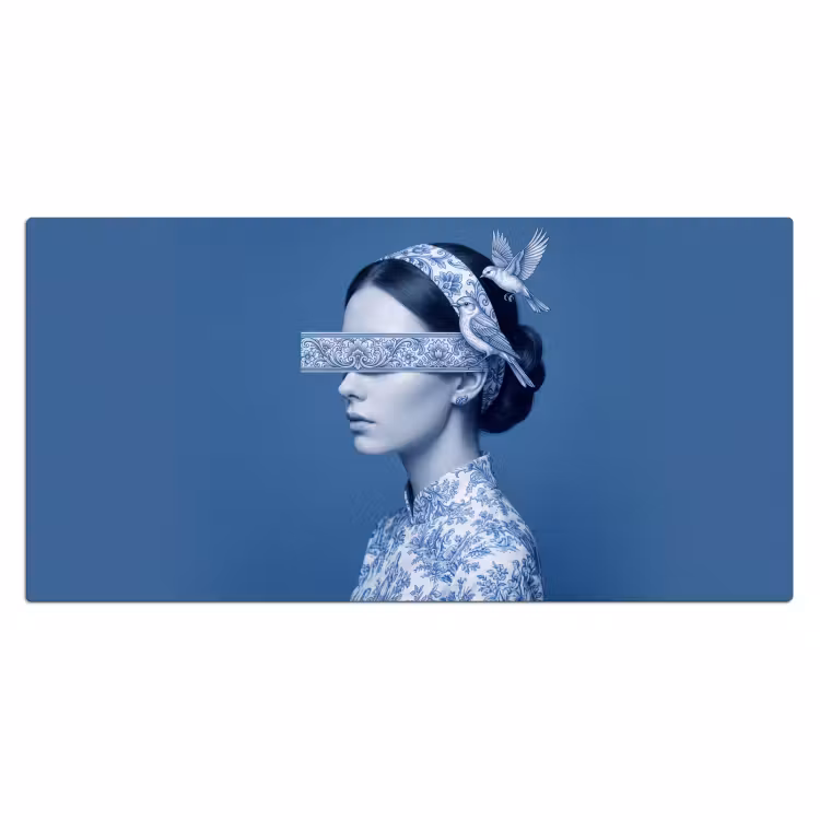 Portret - Klassiek - Wit - Blauw Muismat XXL klein -3d_leeg