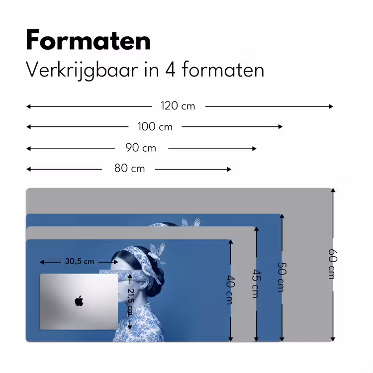 Portret - Klassiek - Wit - Blauw Muismat XXL klein -sfeer5