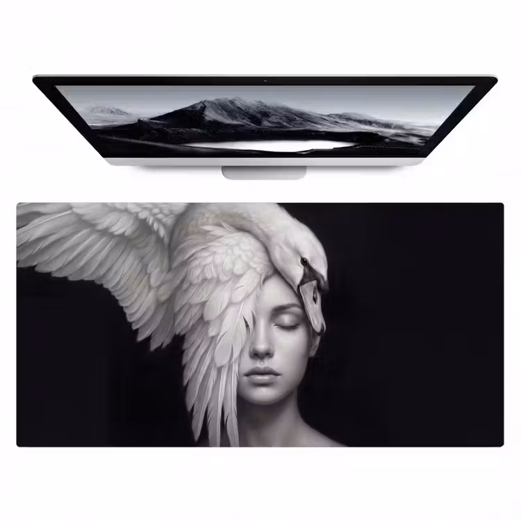 Portret - Zwaan - Zwart - Wit Muismat XXL klein -zzz3d