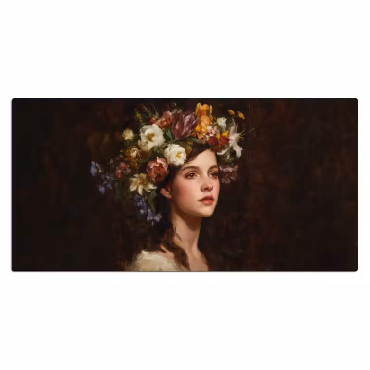 Portret - Vrouw - Bloemen Muismat XXL klein -3d_leeg