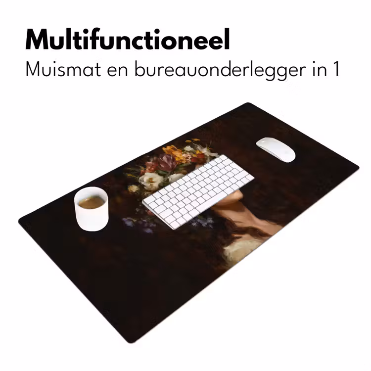 Portret - Vrouw - Bloemen Muismat XXL klein -sfeer4