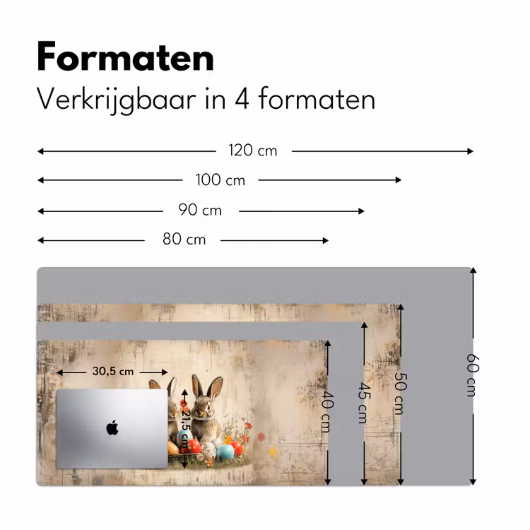 Konijnen - Bloemen - Eieren Muismat XXL klein -sfeer5