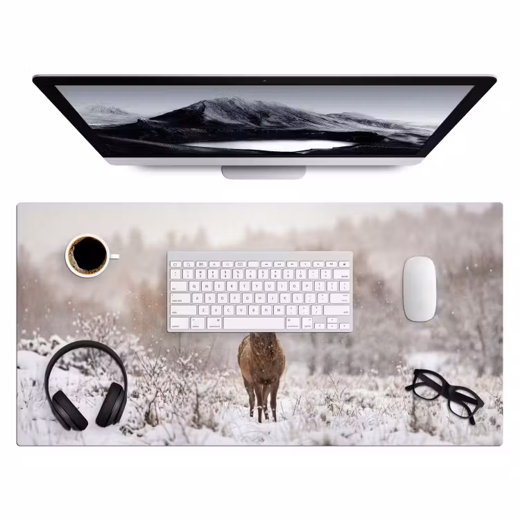 Edelhert - Bos - Sneeuw - Winter - Majestueus Muismat XXL klein -3d