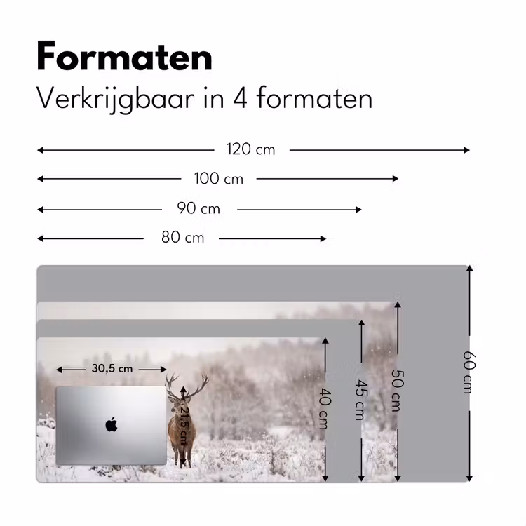 Edelhert - Bos - Sneeuw - Winter - Majestueus Muismat XXL klein -sfeer5