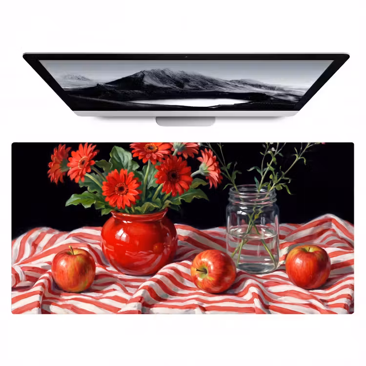 Desk Mat - Red Flowers - Vase - Rode bloemen - Vaas Muismat XXL klein
