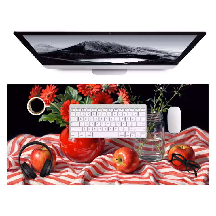 Desk Mat - Red Flowers - Vase - Rode bloemen - Vaas Muismat XXL klein