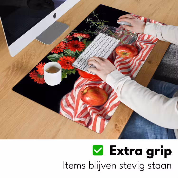 Desk Mat - Red Flowers - Vase - Rode bloemen - Vaas Muismat XXL klein