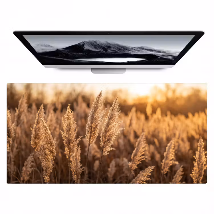 Rietpluimen - Gras - Zonsondergang - Goud - Serene Muismat XXL klein -zzz3d