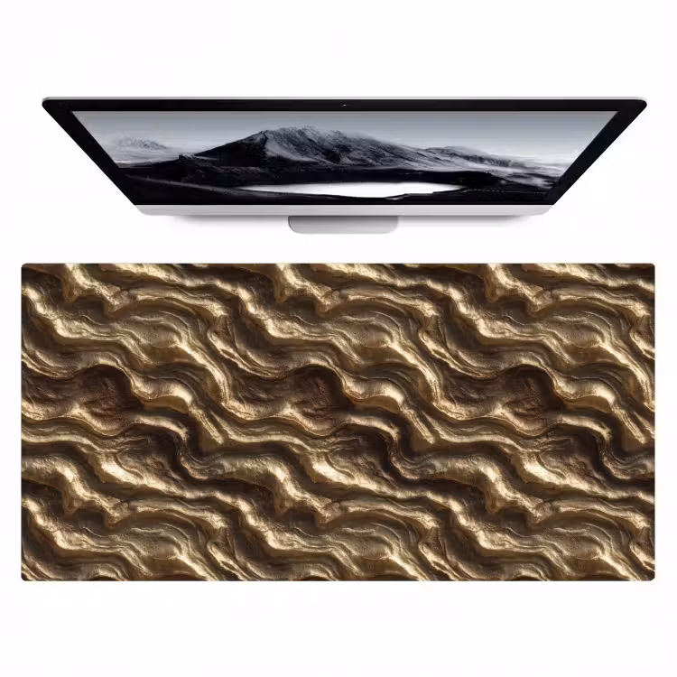 Reliëf - Golven - Abstract - Bronsgoud Muismat XXL klein 681 -zzz3d