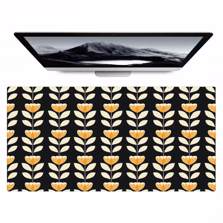 Retro - Bloem - Zwart - Okergeel Muismat XXL klein 681 -zzz3d