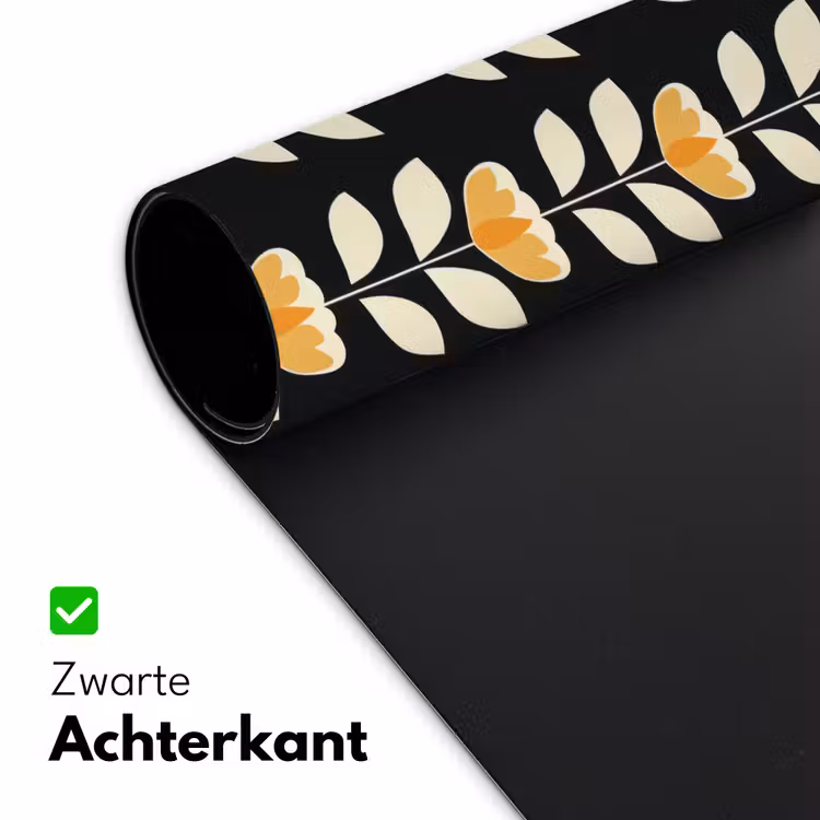 Retro - Bloem - Zwart - Okergeel Muismat XXL klein 681 -sfeer2