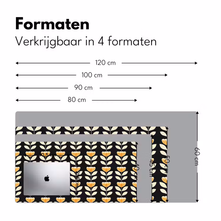 Retro - Bloem - Zwart - Okergeel Muismat XXL klein 681 -sfeer5