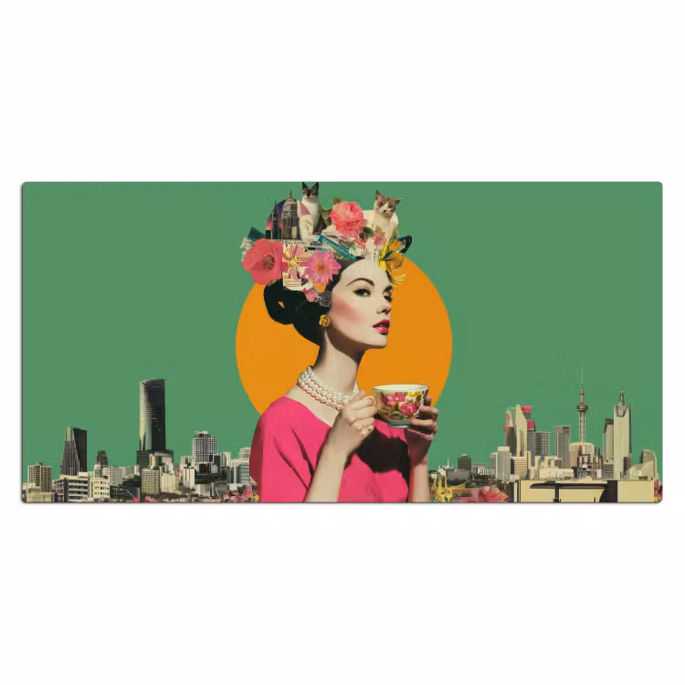 Retro - Vrouw - Stad - Zon Muismat XXL klein -3d_leeg
