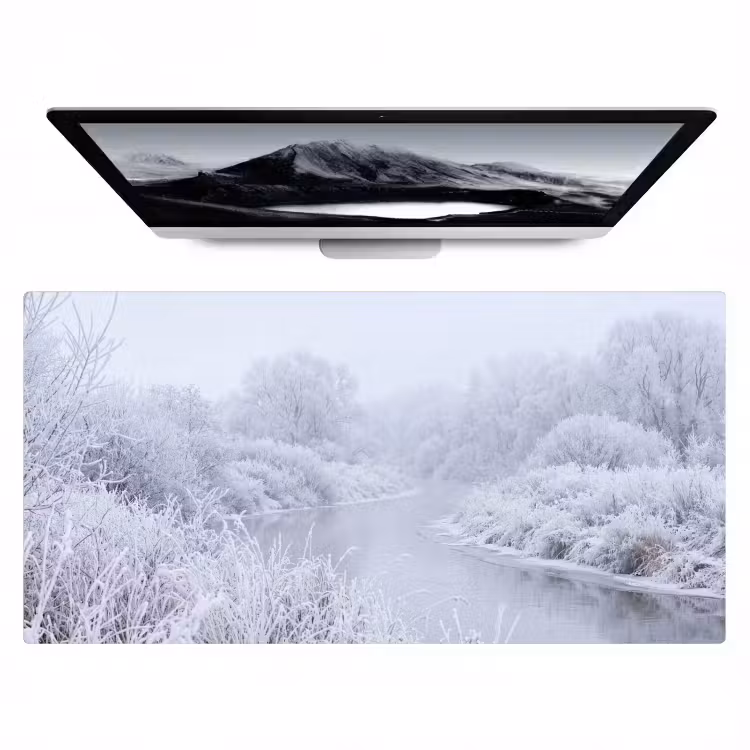 Rivier - Sneeuw - Bos - Winter - Schilderachtig Muismat XXL klein -zzz3d