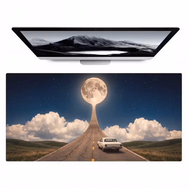 Desk Mat - Road - Moon - Night - Weg - Maan - Nacht Muismat XXL klein
